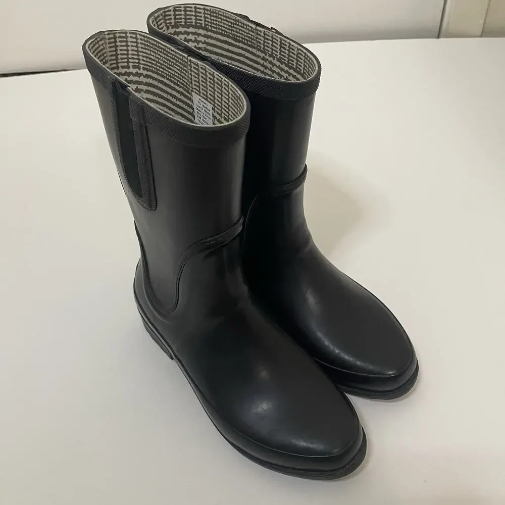 L.L.Bean Tall Wellies Rain Boots Black Vulcanized-Rubber Waterproof size 10
